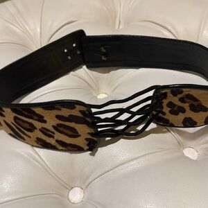 Vintage Calderon Leather & Goat Fur Corset Belt Hair-On Hide|Wide Waist Belt